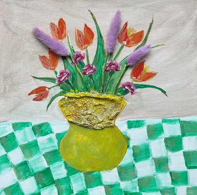 Bright Flowers Checkered Table by Soniya Vijayakumar