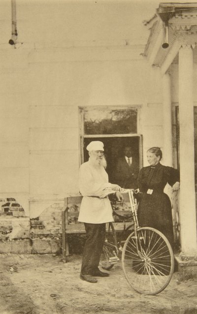 Russian author Leo Tolstoy with a bicycle, Russia by Sophia Andreevna Tolstaya