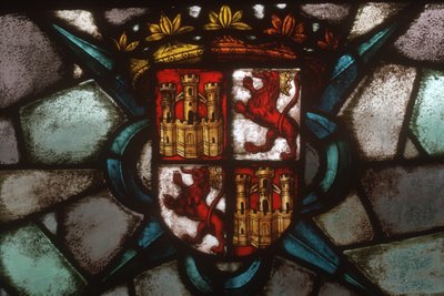 A coat of arms depicting two castles and two rampant lions by Spanish School