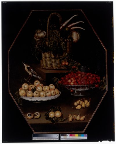 A Still Life with Pomegranates and Grapes in a Basket by Spanish School
