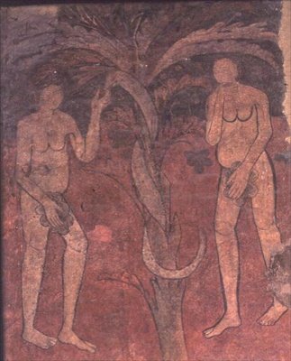 Adam and Eve, the Origin of Sin, Mural from the Triumphal Arch in the Apse of the Central Nave, Sta. Maria de Barbera by Spanish School