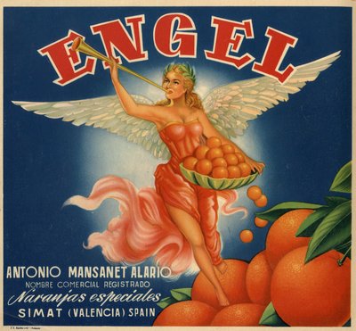 Advertising for Oranges, Image of a Winged Woman. Advertising Poster, Valencia by Spanish School