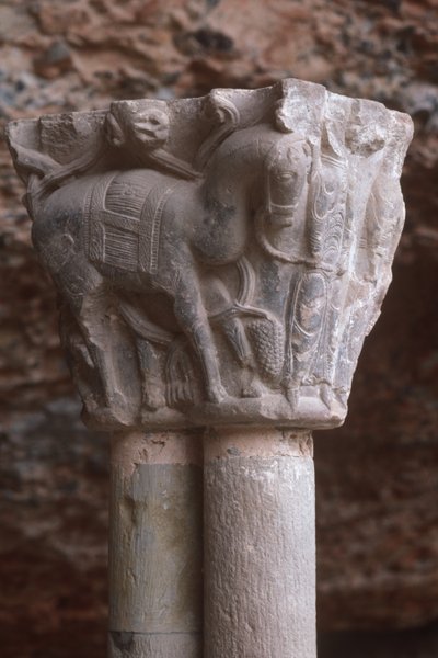 An arcade capital with sculpture of a horse by Spanish School