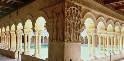 Christ and the Pilgrim of Emmaus, relief from a corner pillar of the cloister by Spanish School