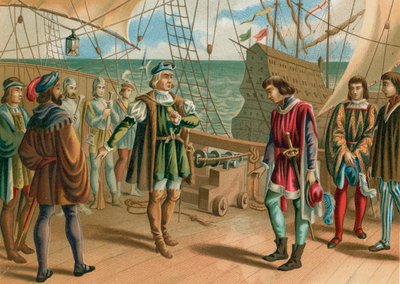 Columbus ignores the orders of the Portuguese admiral by Spanish School