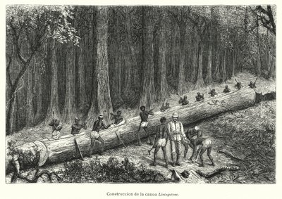 Construction of the Canoe Livingstone, Congo by Spanish School
