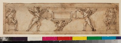 Design for a Sarcophagus with Cherubs Flanking an Empty Cartouche by Spanish School