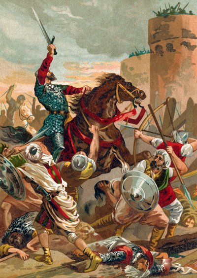 El Cid threatening the city of Valencia by Spanish School