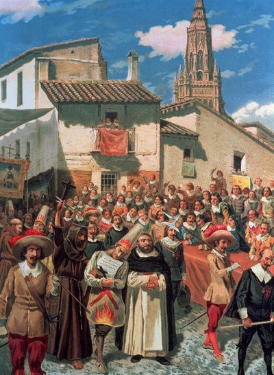 Entourage Accompanying Two Prisoners with a Priest, Having Been Judged by the Court of the Inquisition by Spanish School