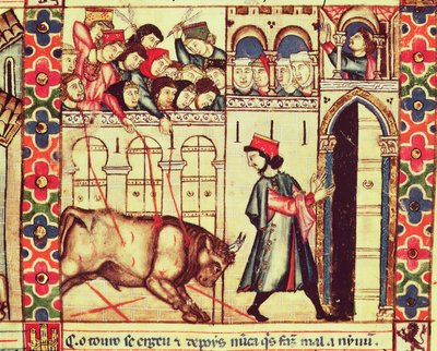 Death of a bull in the ring, from the manuscript made under the direction of Alfonso X The Wise King of Castille and Leon by Spanish School