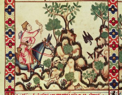 The Falcon Hunt, from the manuscript made under the direction of Alfonso X The Wise King of Castille and Leon by Spanish School