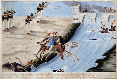 General Joseph Antoni Poniatowski drowns while trying to pass the Elster in the Battle of Leipzig to avoid being caught by the allies in October 1813 by Spanish School