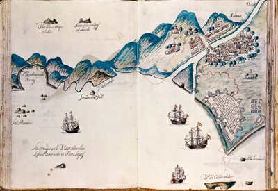 Map of part of New Spain, the coast of Peru and the city of Lima, from "Mapas de las costas de América en el mar del Sur, desde la última población de españoles en ellas, que es la ciudad de Compostela, en adelante" by Spanish School