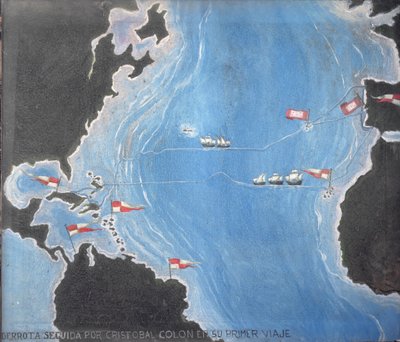 Map Showing the Route of Christopher Columbus on His First Voyage to the New World by Spanish School