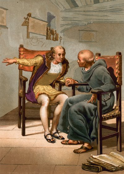 Meeting Between Columbus and P. Marchena on the Return of the First Voyage by Spanish School