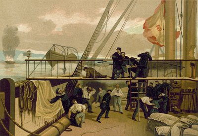 Mendez Nunez wounded during the bombardment of Callao, Peru, 1866 by Spanish School