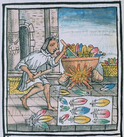 Aztec Artisans Dyeing Feathers, from the 