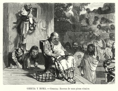 Performance of a comedy in a theatre in Ancient Greece by Spanish School