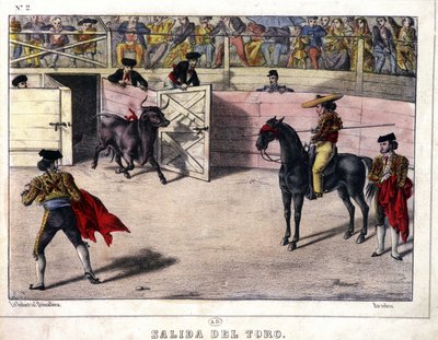 Release of Taurus, bullfighting in Spain, lithography by Spanish School