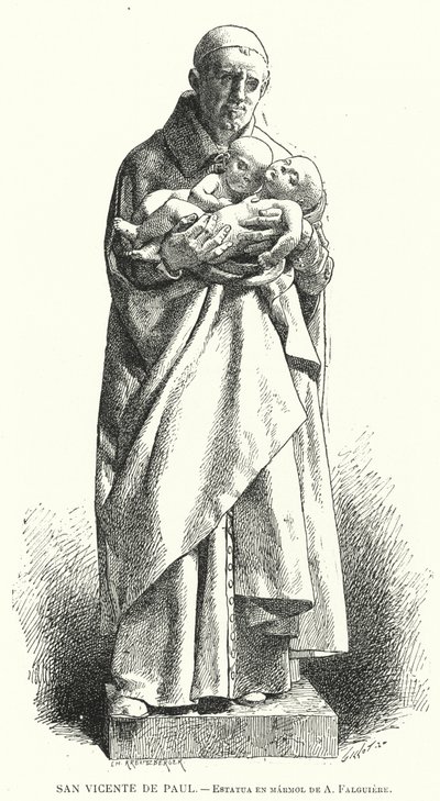 St Vincent de Paul, French Catholic priest, marble statue by Jean Alexandre Joseph Falguiere by Spanish School