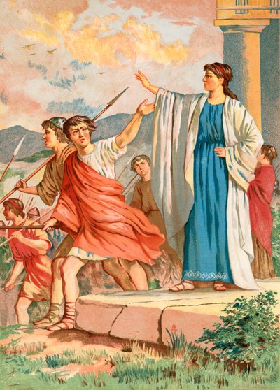 The Spartan Mother Saying Goodbye to Her Son as He Leaves for War by Spanish School