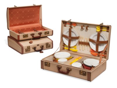 Two suitcases and a picnic hamper, Loewe, mid-20th century by Spanish School