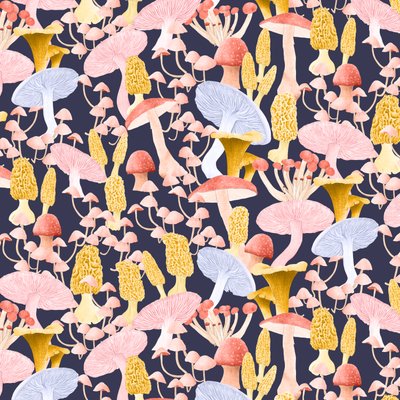 Mushroom Medley Pattern Dark, 2022 by Stacy Hsu