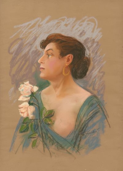 Krakow Woman with Two Roses by Stanisław Górski