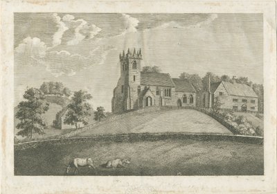 Sandon Church and Parsonage: Engraving by Stebbing Shaw