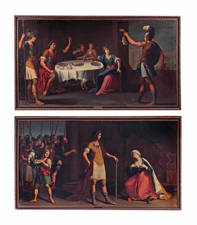 The Head of Pompey Delivered to Caesar; and Octavius Augustus Caesar Showing Mercy to Cleopatra by Stefano (attr.) Tofanelli