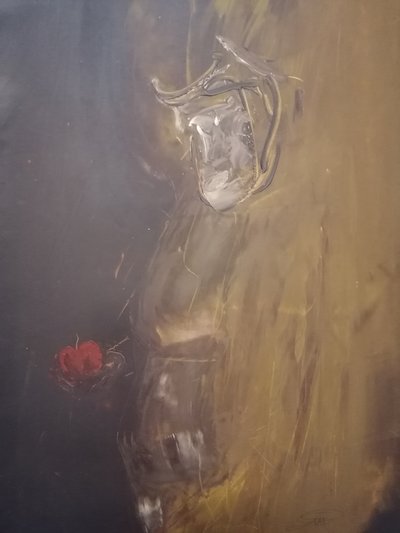 Contemplative Figure Red Apple by Stefano Mazzolini