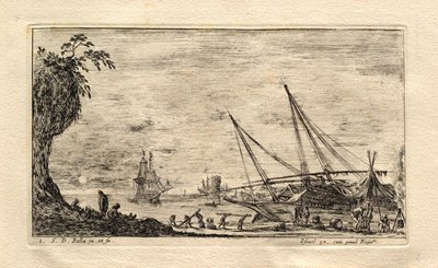 A Seaport with Sunset in the Background by Stefano della Bella