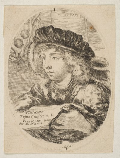 A Bust of a Young Man Wearing a Cap with Feathers (detail) by Stefano della Bella