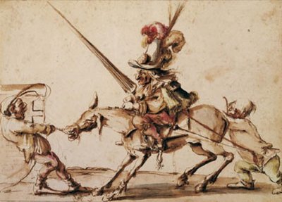 A Doughty Dwarf on a Restive Mule Being Pulled to a Tourney by Two Other Dwarfs by Stefano della Bella
