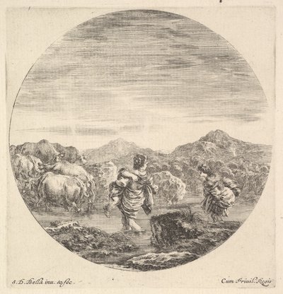 A Woman Carrying a Child in Center, Seen from Behind, Another Woman to Right by Stefano della Bella