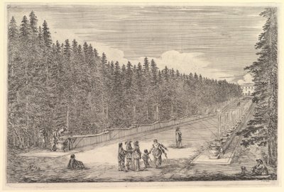 An Alley of Fountains, a Group of People, from "Views of the Villa at Pratolino" by Stefano della Bella