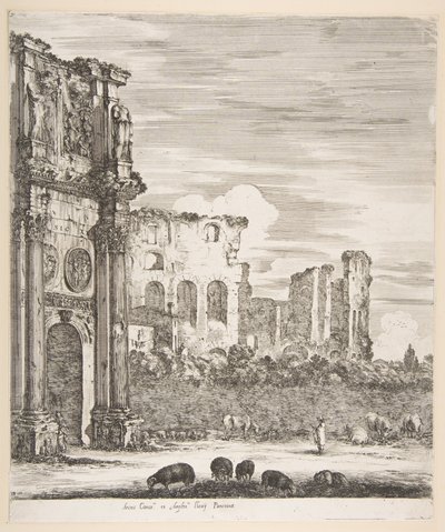 Arch of Constantine and Colosseum with Sheep Grazing in Foreground, from "Six Large Views, Four of Rome, and Two of the Roman Countryside" by Stefano della Bella