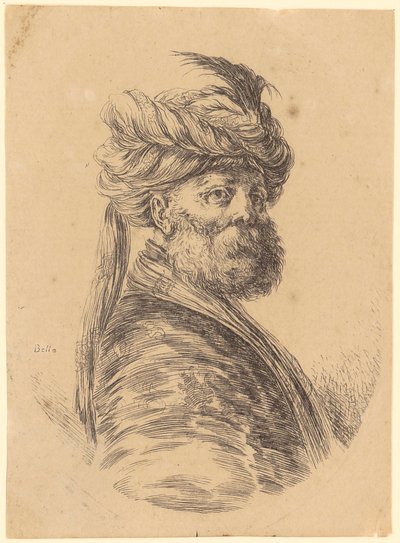 Bearded Man with Turban in Three-Quarter Profile to the Right by Stefano della Bella