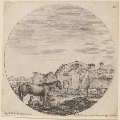Baths of Diocletian and Shepherd Sleeping by Stefano della Bella