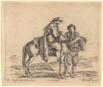 Farmer on a Horse, Profile to the Right, Behind the Horse a Second Standing Farmer by Stefano della Bella