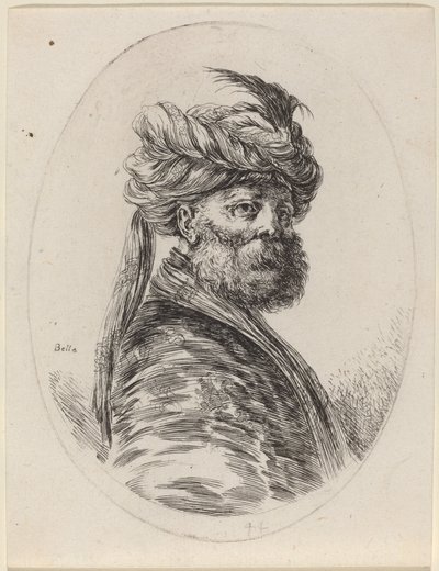 Bearded Moor in a Feathered Turban with a Veil, Turned to the Right by Stefano della Bella