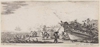 Loading of Various Ships: People in Strong Wind at the Pier, Right Bow of a Ship by Stefano della Bella