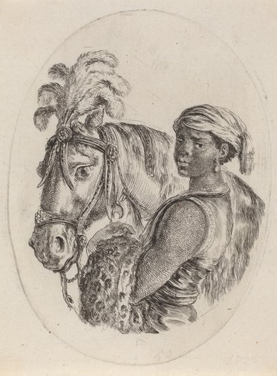 Black Groom with an Arabian Horse by Stefano della Bella