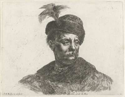 Bust of a Polish Man with Mustache and Plumed Hat by Stefano della Bella