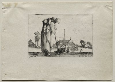 Caprices: Standing Beggar Woman Carrying a Child on her Back by Stefano della Bella