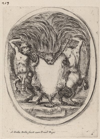 Cartouche in the Form of a Flayed Tiger Supported by Centaurs by Stefano della Bella