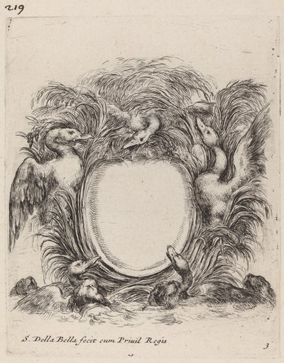 Cartouche with Ducks and Dogs by Stefano della Bella