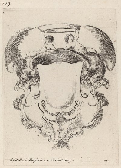 Cartouche with Eagles and Two Infants Holding a Crown by Stefano della Bella
