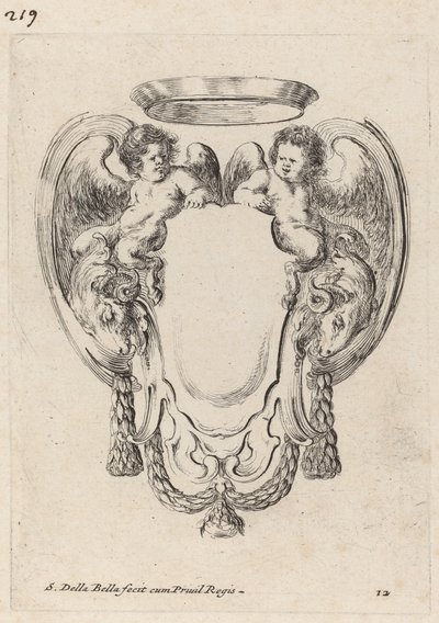 Cartouche with Rams and Infant Satyrs, 1647 by Stefano della Bella