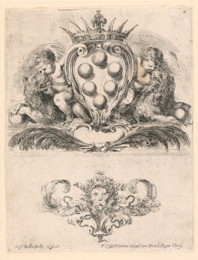 Coat of Arms of the Grand Duke of Tuscany: Ornament with a Lion Mask, No. 6 from "Raccolta di varii cappriccii et nove inventioni di cartelle et ornamenti" by Stefano della Bella